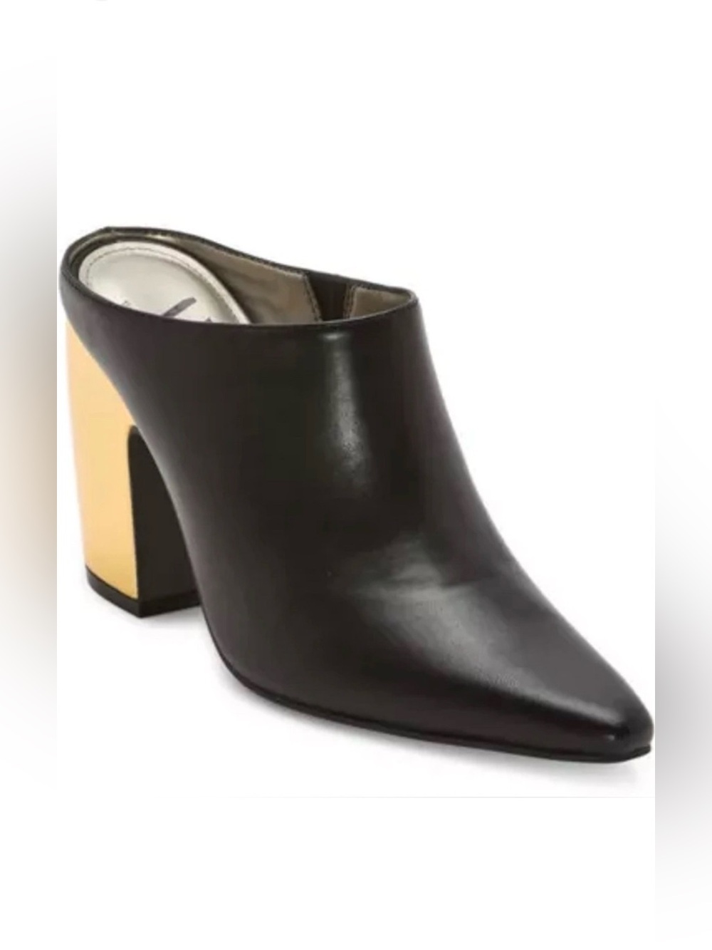 Worthington Shoes Women's Nelda Black Gold Block Heel Mules Pointed